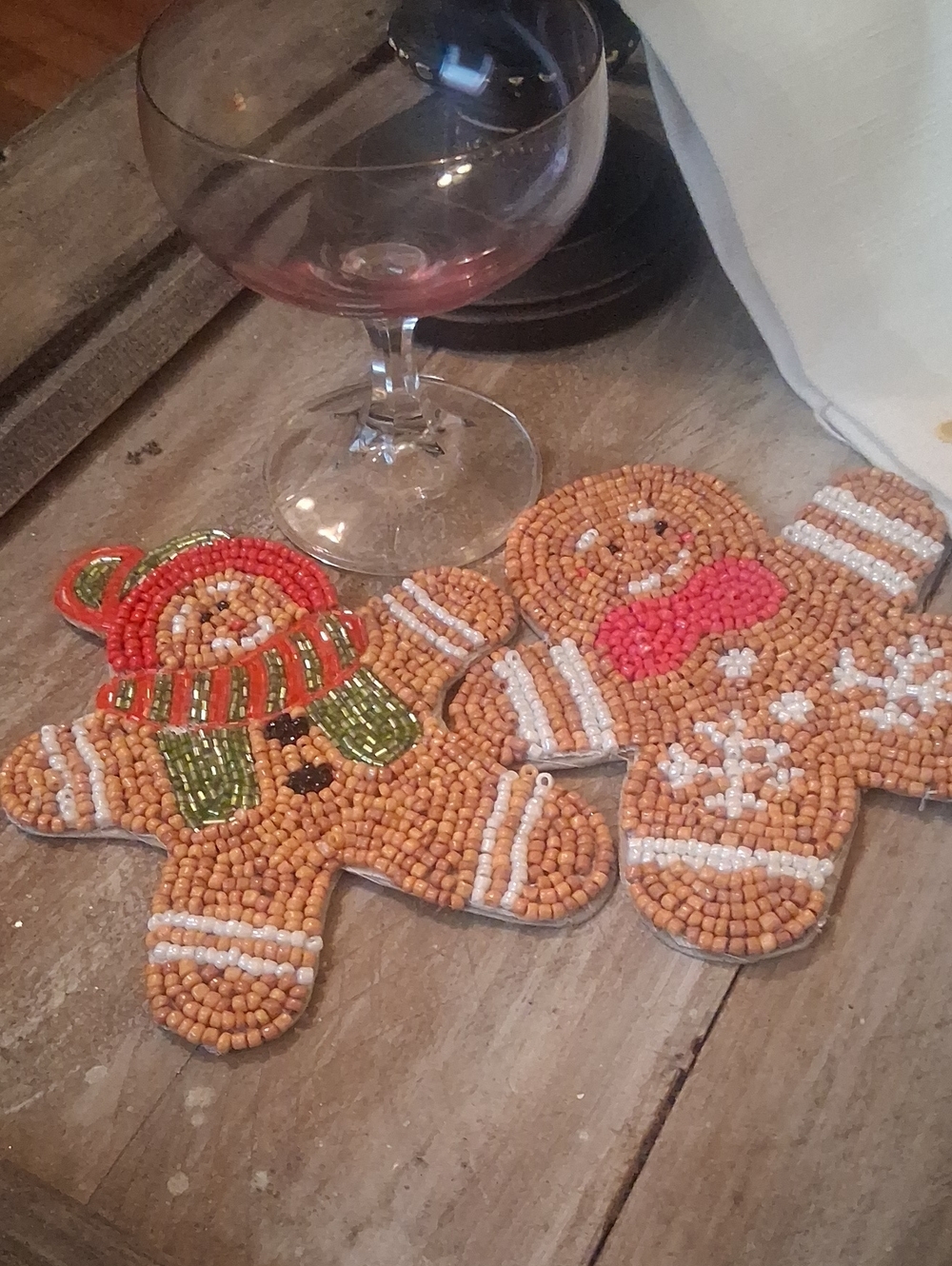 Handmade Beaded Gingerbread Coaster Set - Brown